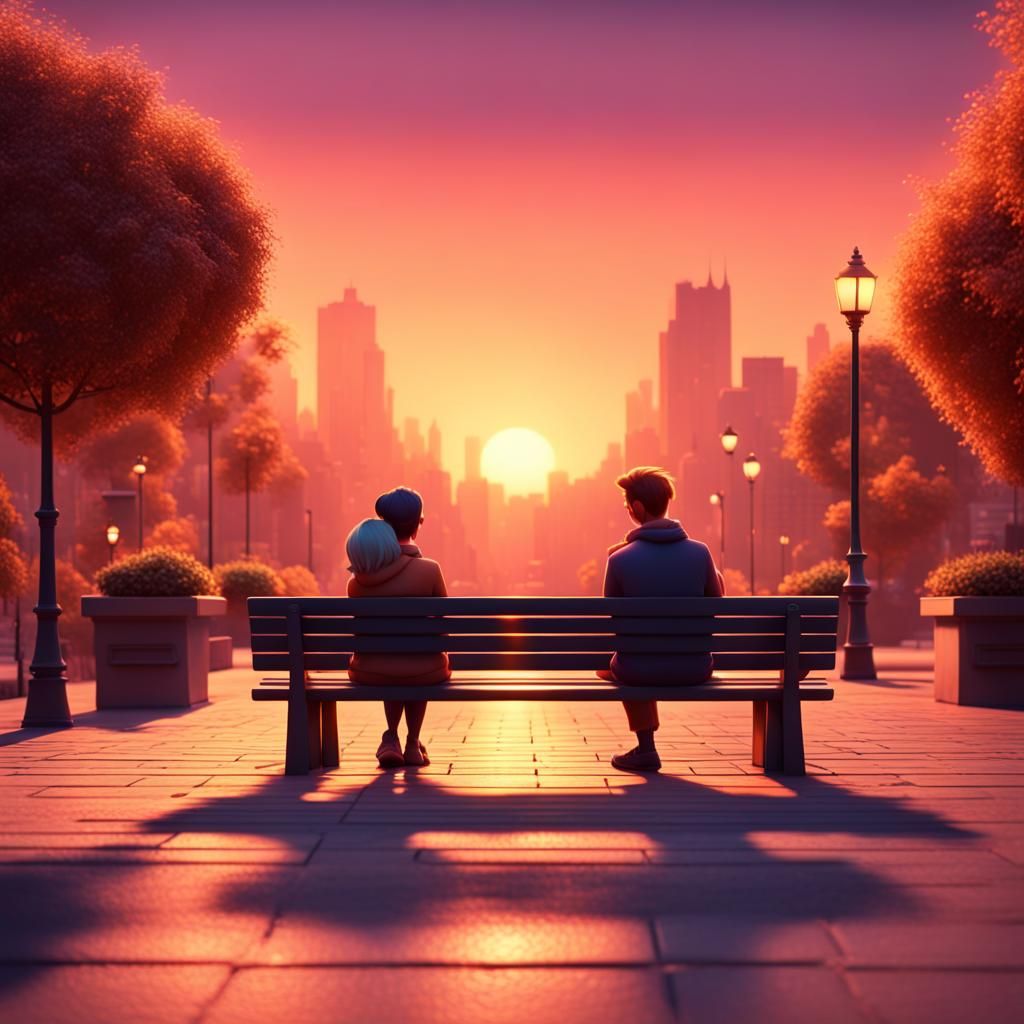 Couple at Sunset: Pixar-Style 3D Digital Art