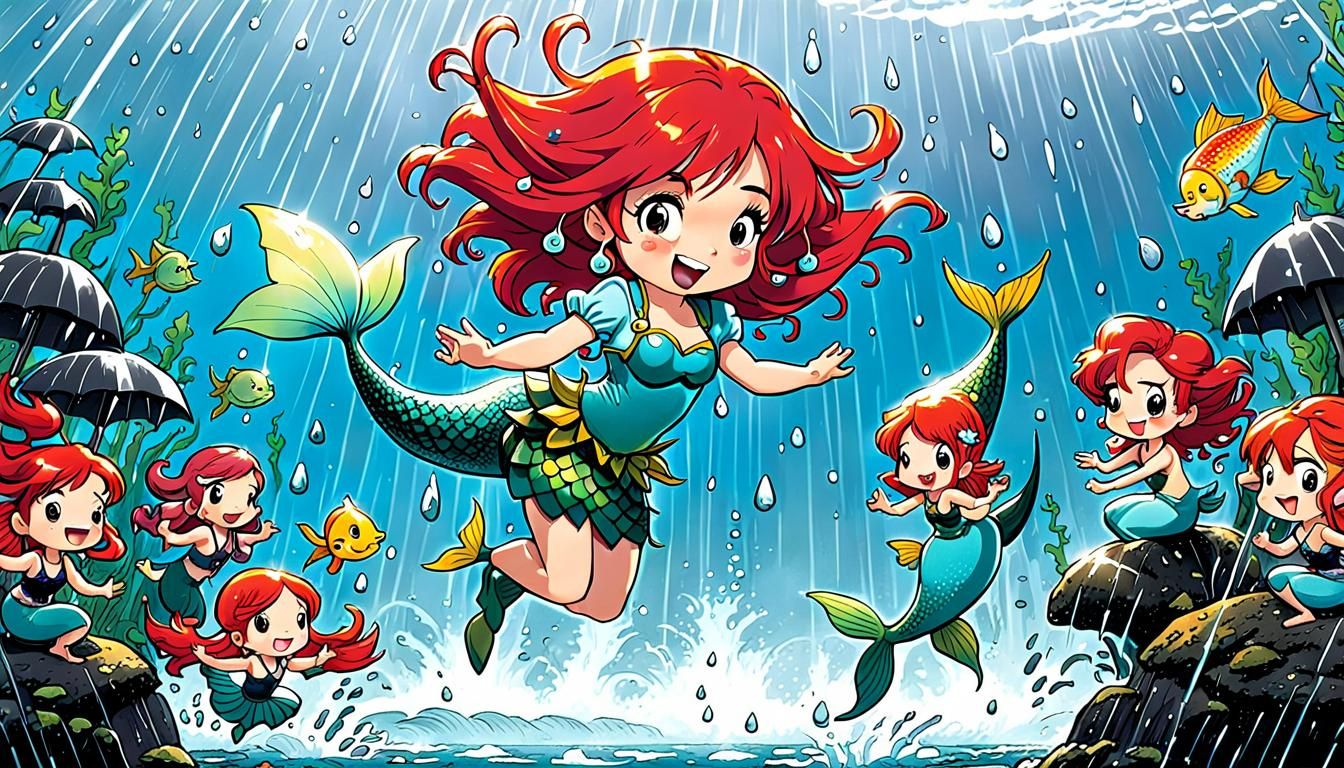 Charming Mermaid Dance Scene in Whimsical Digital Art