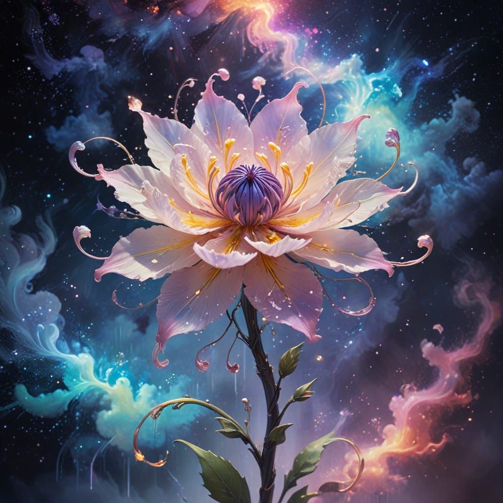 Pencil Blooms into Ink Flower in Ethereal Nebula