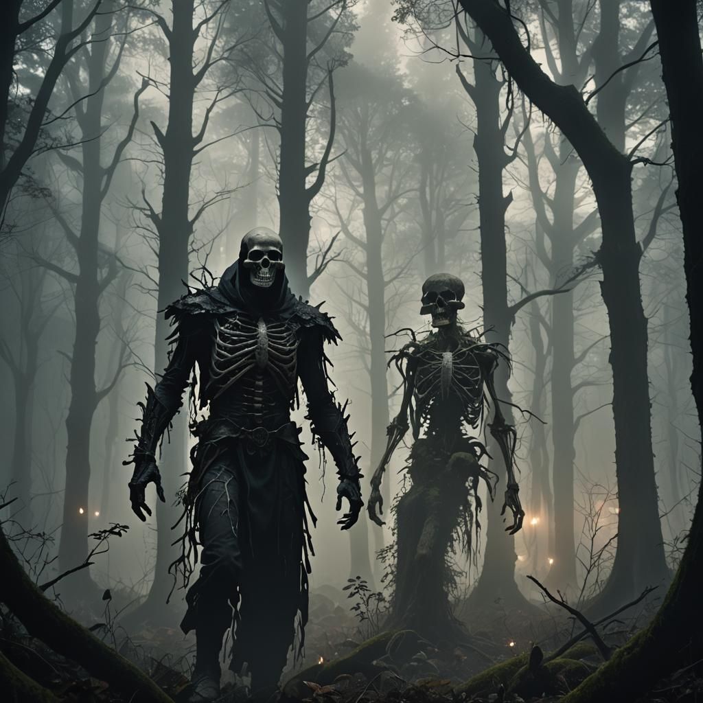 Ominous Figure in Misty Dark Fantasy Forest