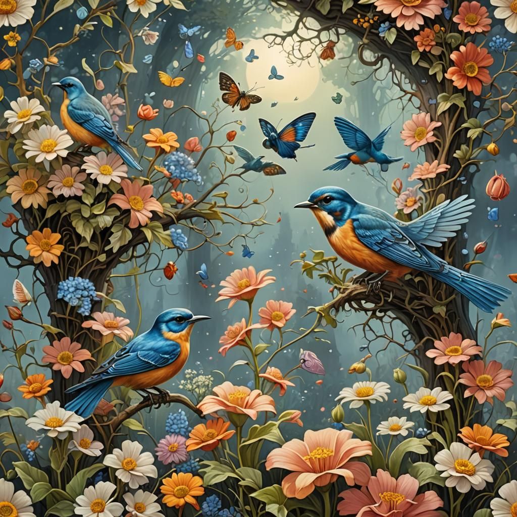 Fantasy Still Life with Birds, Flowers and Insects