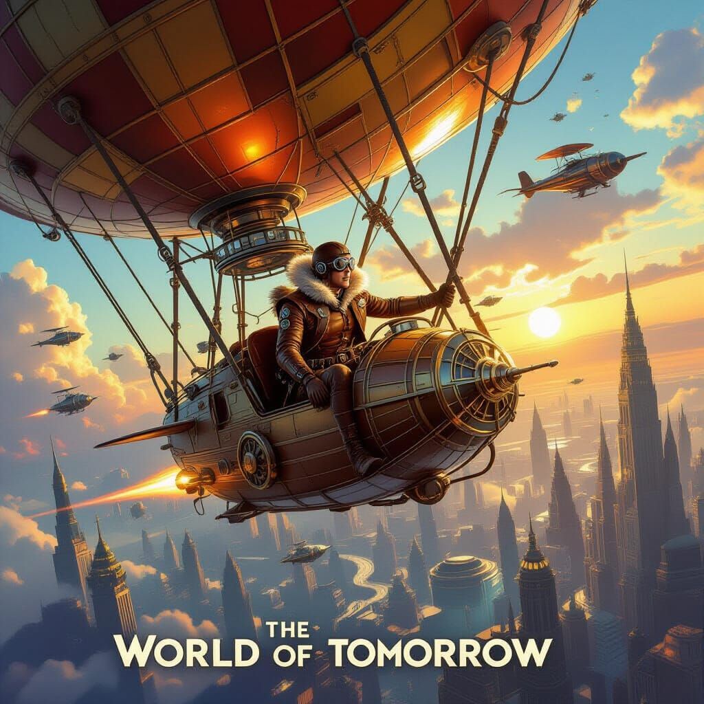 Vintage Sci-Fi Sky Captain Navigates Retro Airship