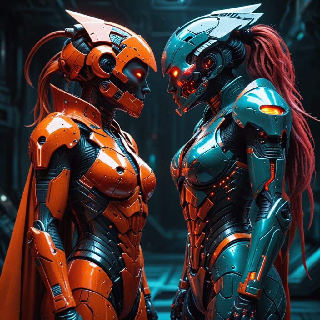 Fierce Female Space Warriors in Neon Armor