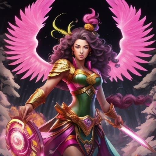 <lora:RPGV5Style02:1.0> Bright n Lively Colorful neon curly ...