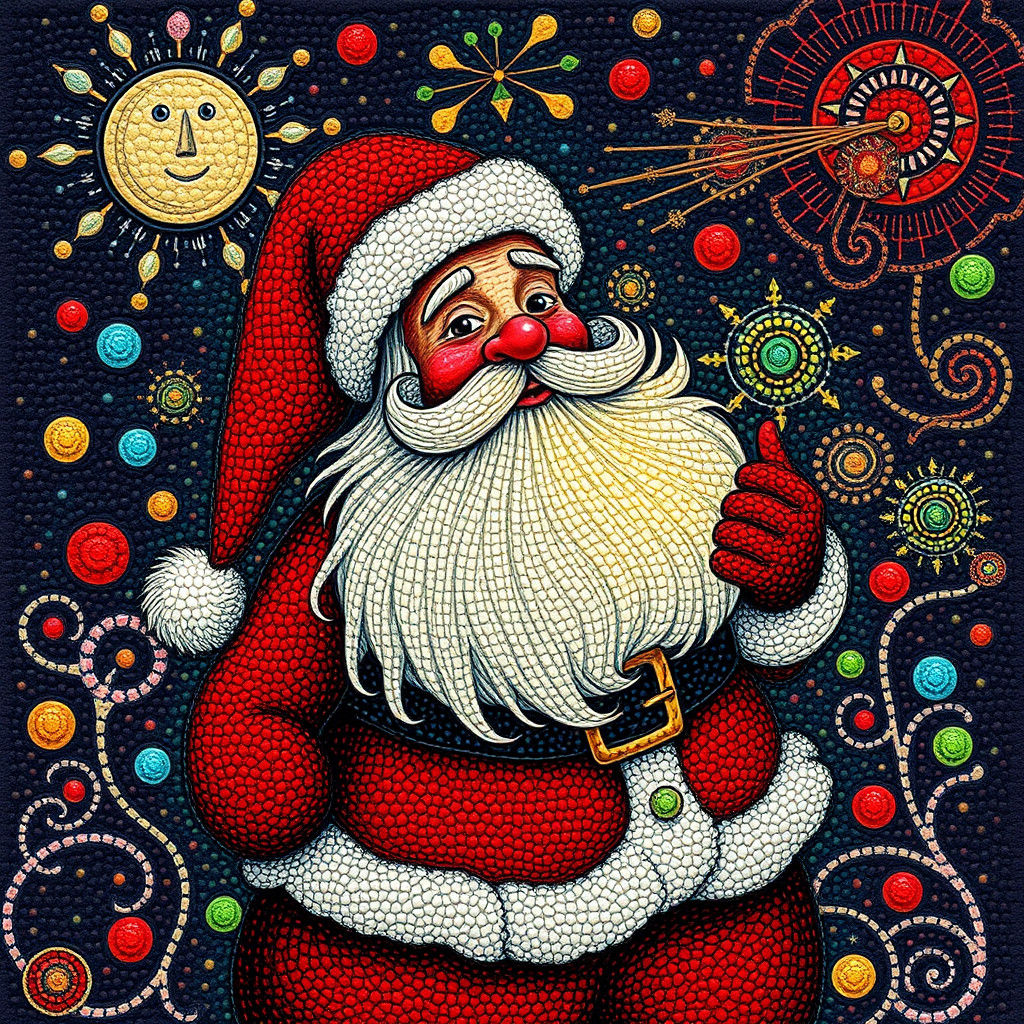 Surreal Santa Claus in Pointillism Style