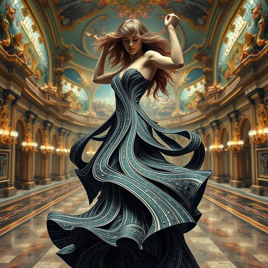 Surreal Woman's Dress Formed by Twisting Highways