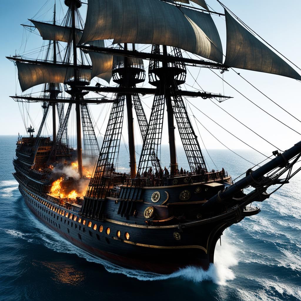 Burning Pirate Ship First-Person View