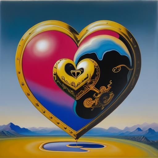 Surreal Heart Painting in Style of Heinz Edelmann