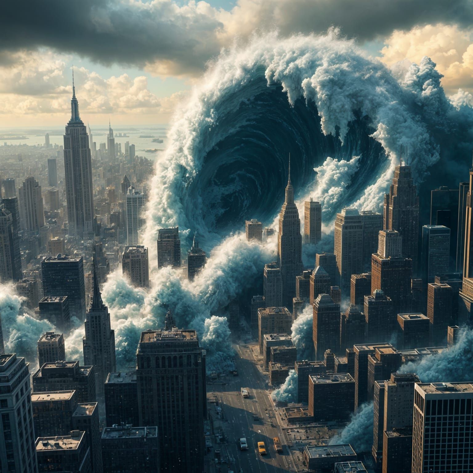 Surreal Coastal Cataclysm in Epic Fantasy Style