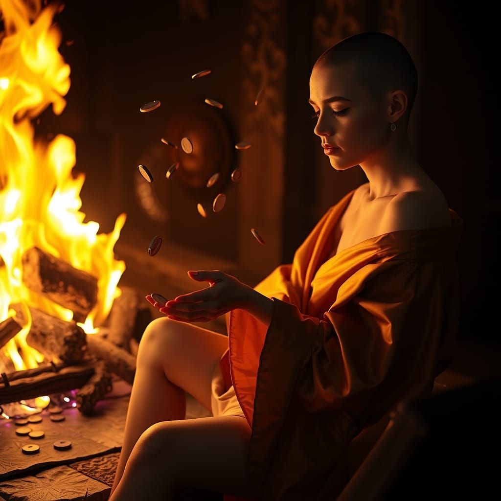 Ethereal Woman by Fireplace in Romantic Giger Style