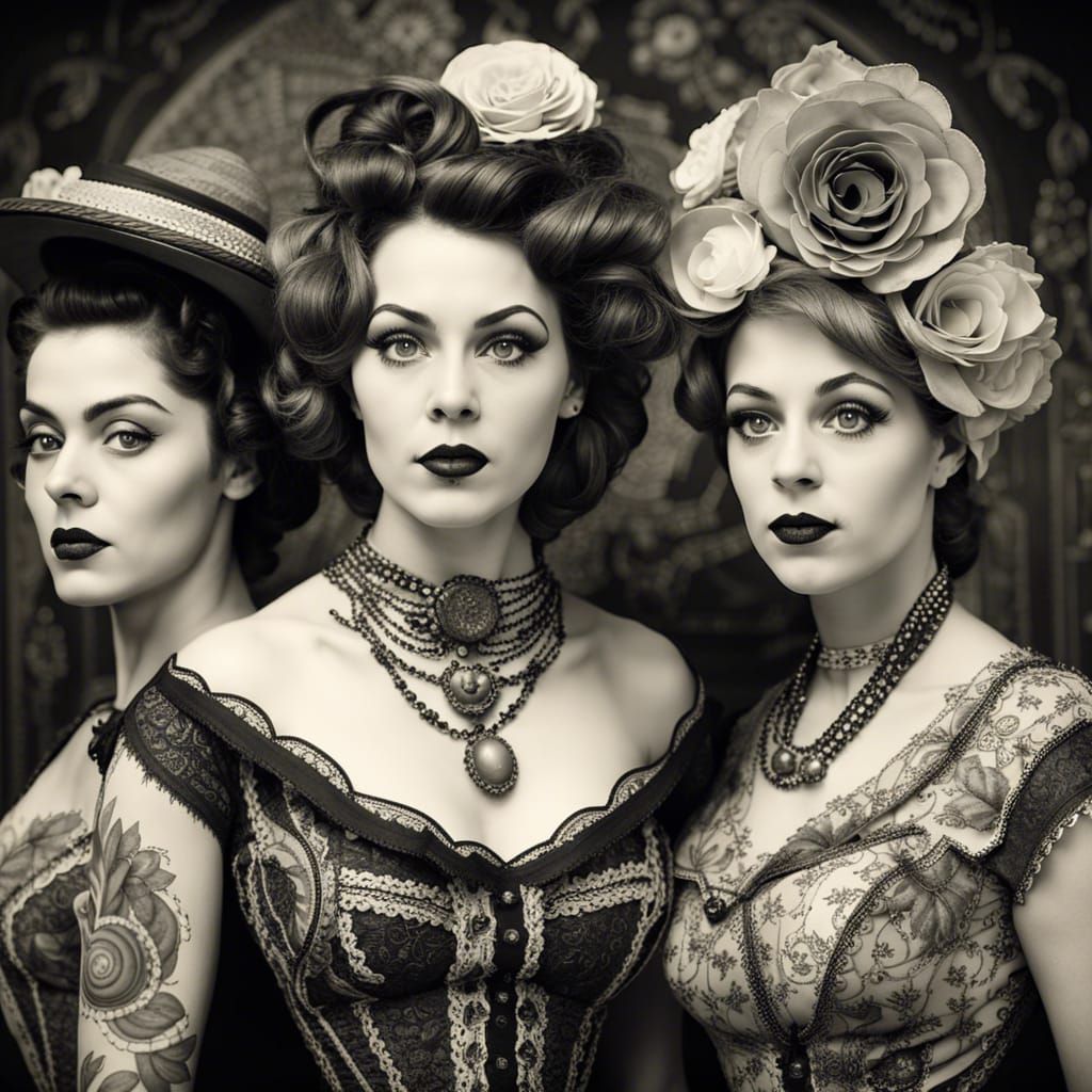 Vintage Black and White Photo of Victorian Women