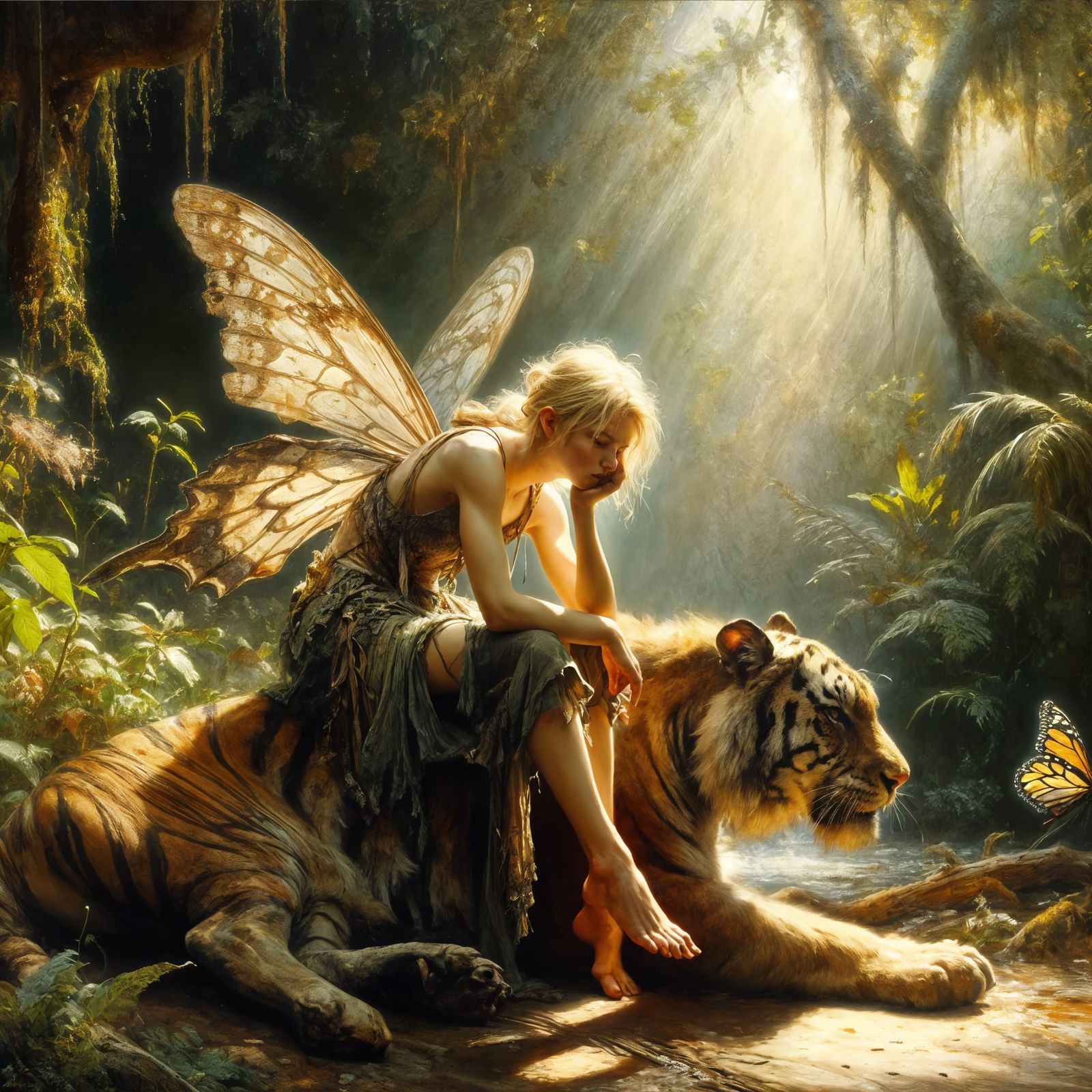 Tenebrist Fairy Amidst Radiant Rainforest