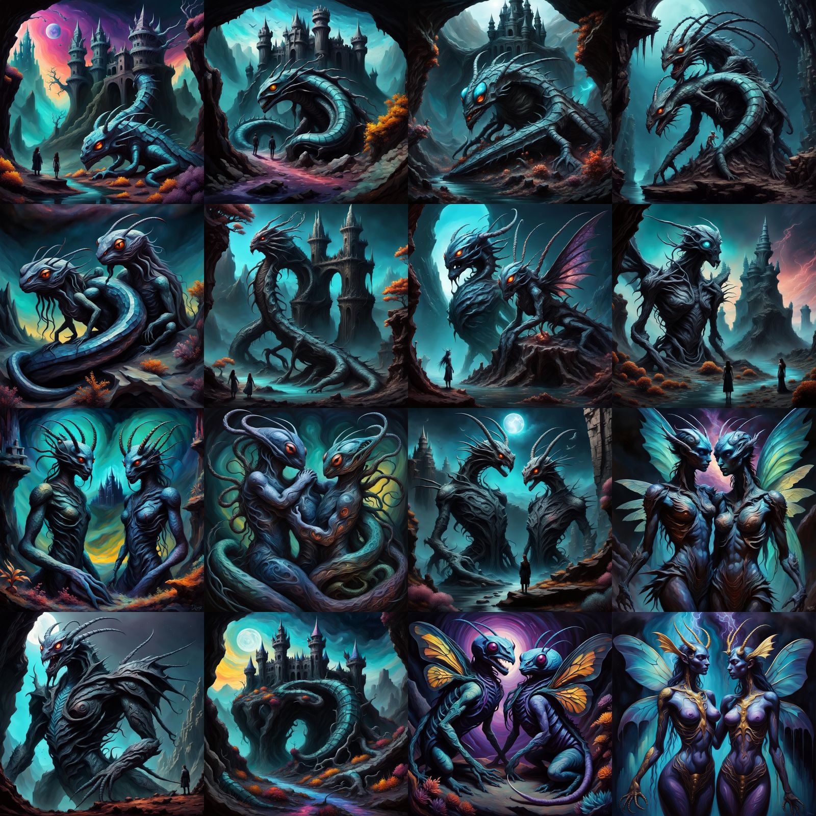 Surreal Dark Fantasy Gods Emerge from Twisted Biomes