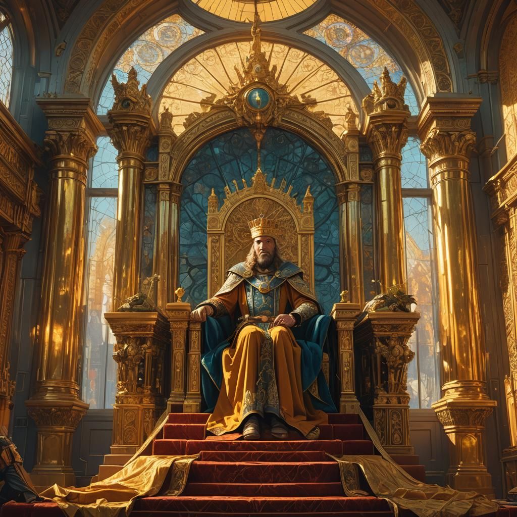 Ornate King and Queen in Golden Throne Room
