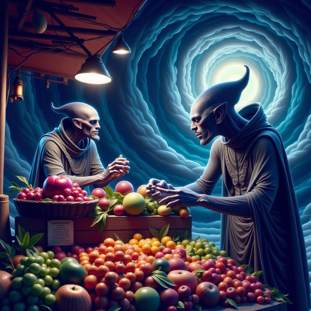 Bioluminescent Alien Fruit Stand Concept Art