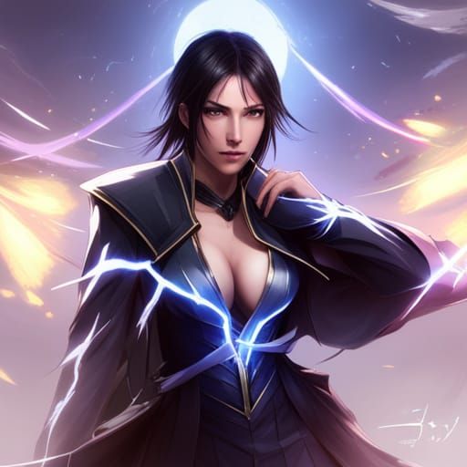 Rukia in Lightning Clothes Portrait, Detailed Digital Art