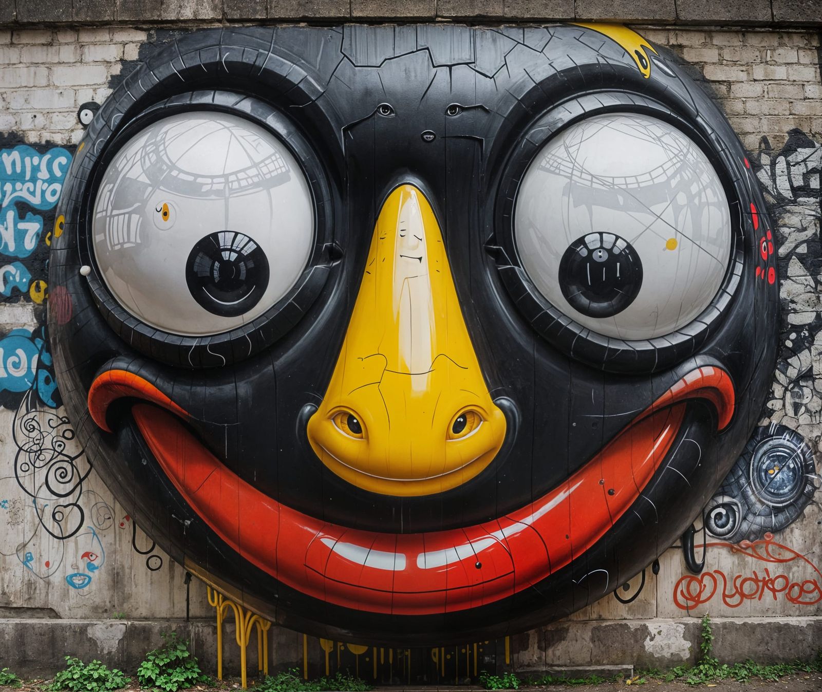 Detailed 3D Graffiti Art of Smiling Face