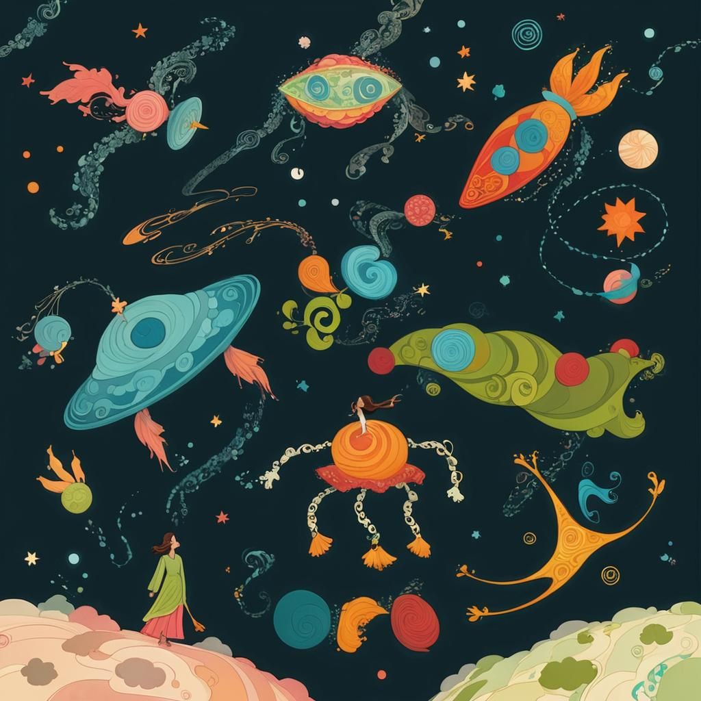 Girl at Vortex in Dreamlike Fantasy Illustration