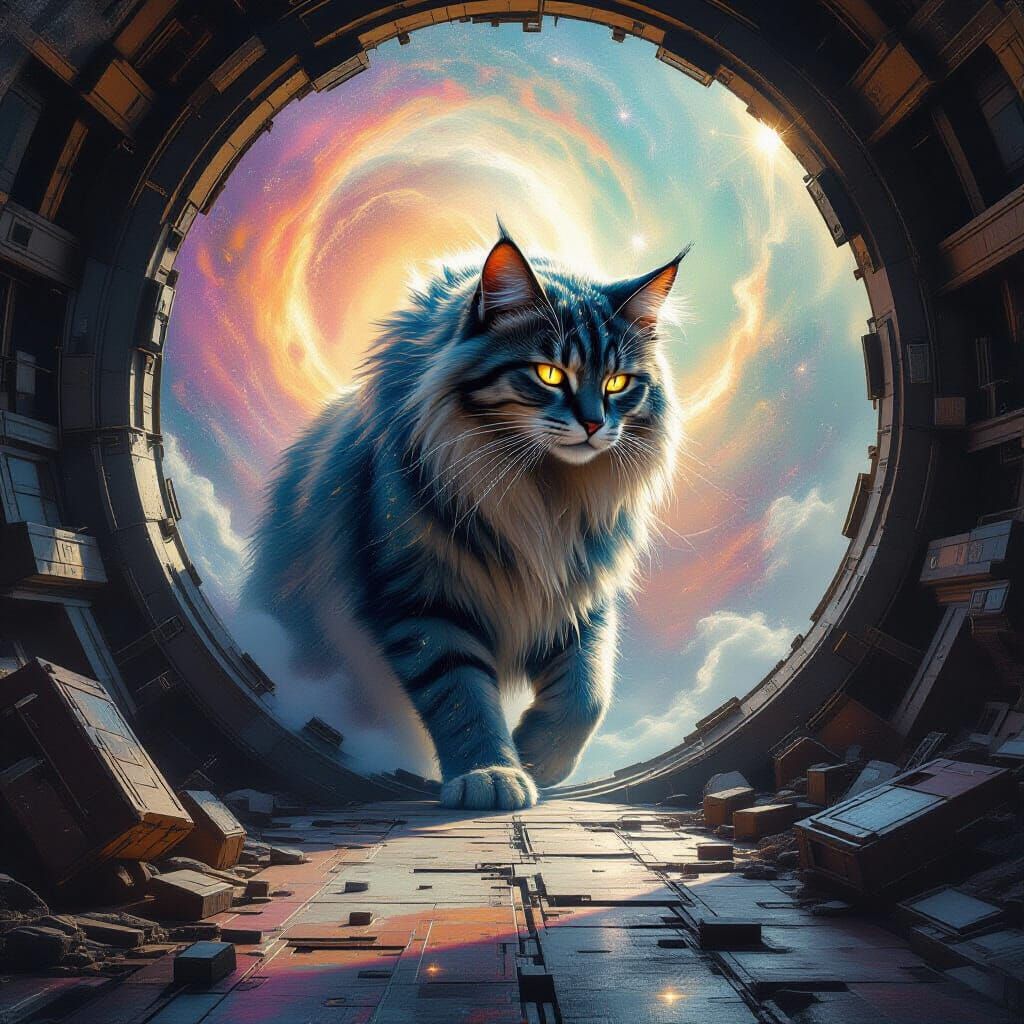Cosmic Feline Emerges from Vortex on Starship