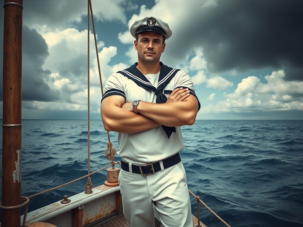Hyperrealistic Portrait of Popeye at Sea