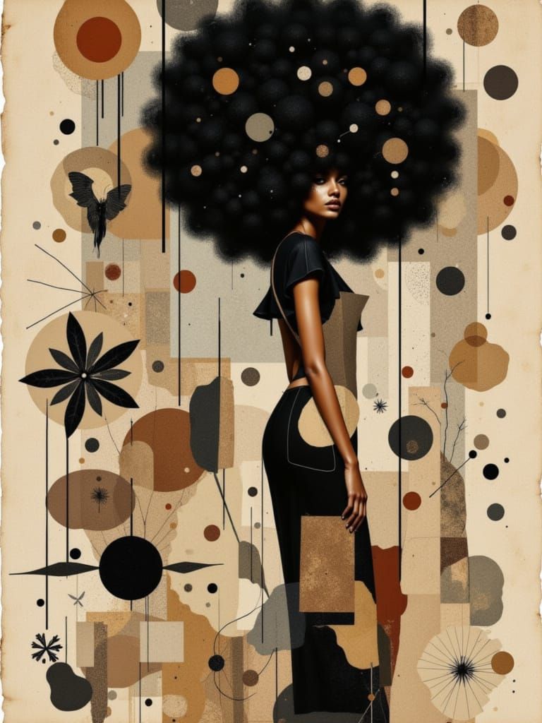 Abstract Afro Collage with Distressed Texture
