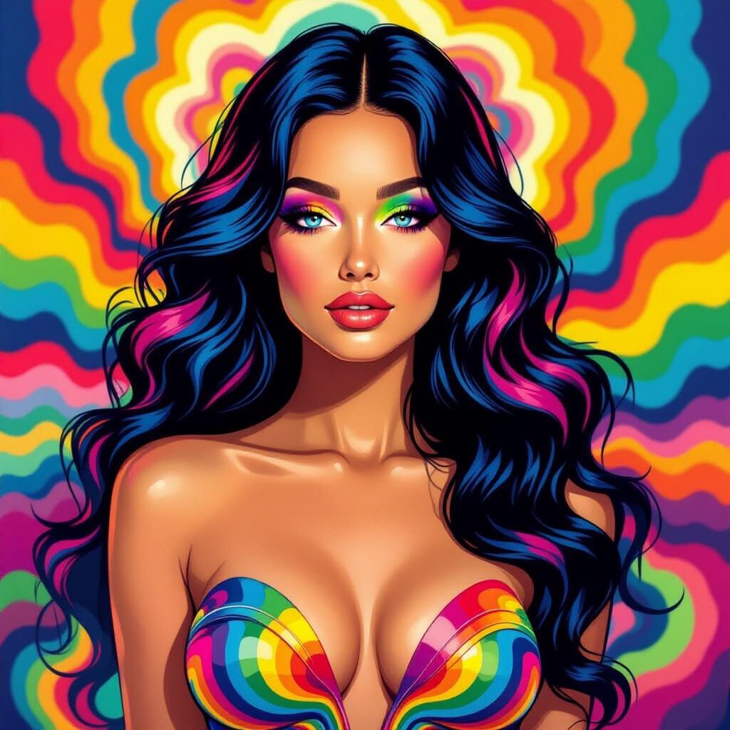 Psychedelic Portrait of Woman with Melting Rainbow Colors