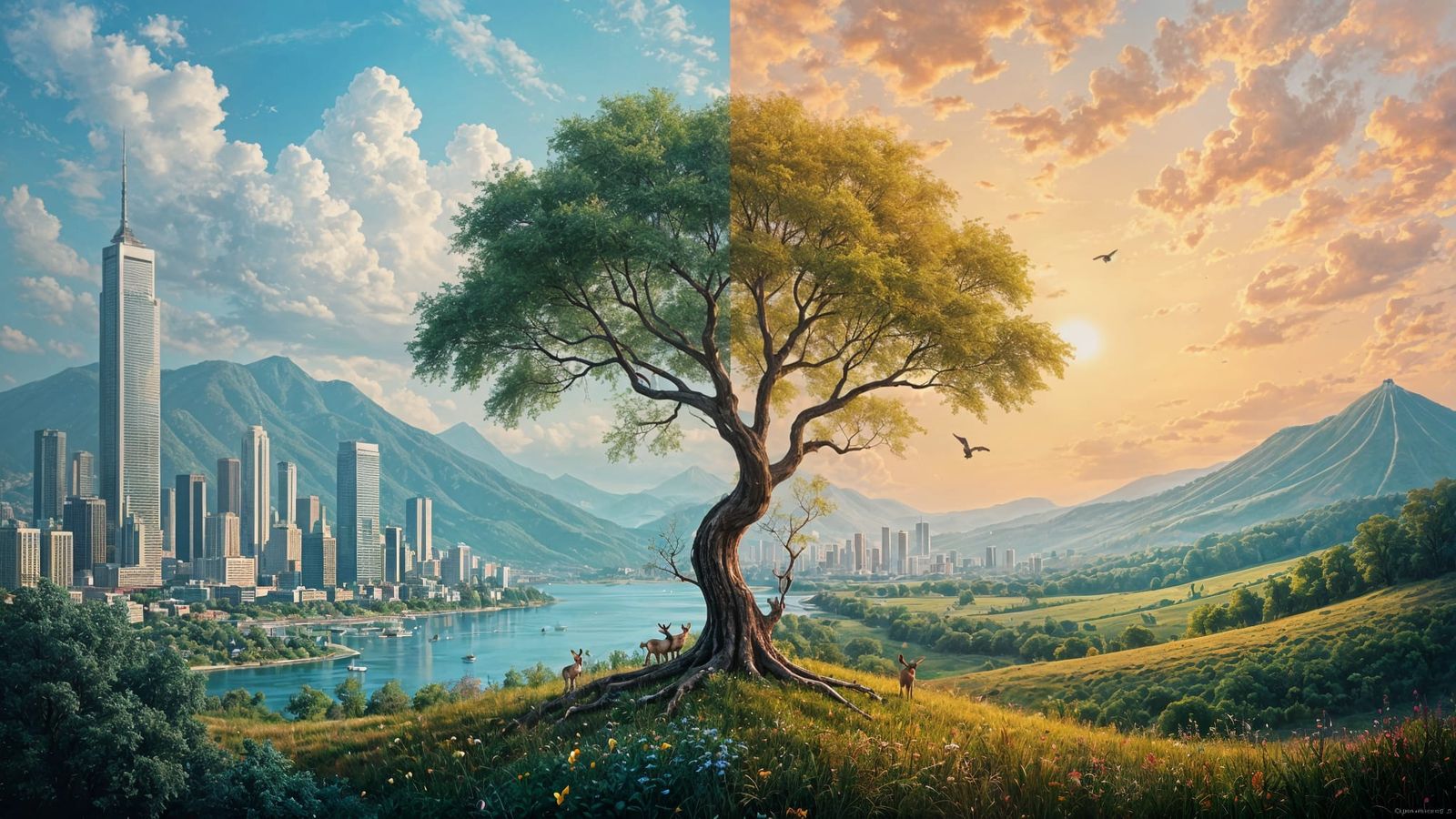 Harmony of Nature and Cityscape Painting