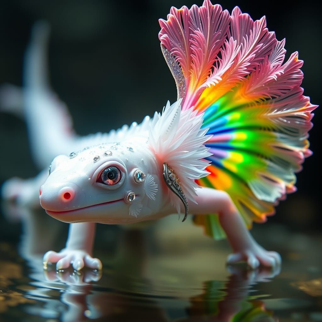 Ethereal Majestic Axolotl in Glowing Underwater Portait