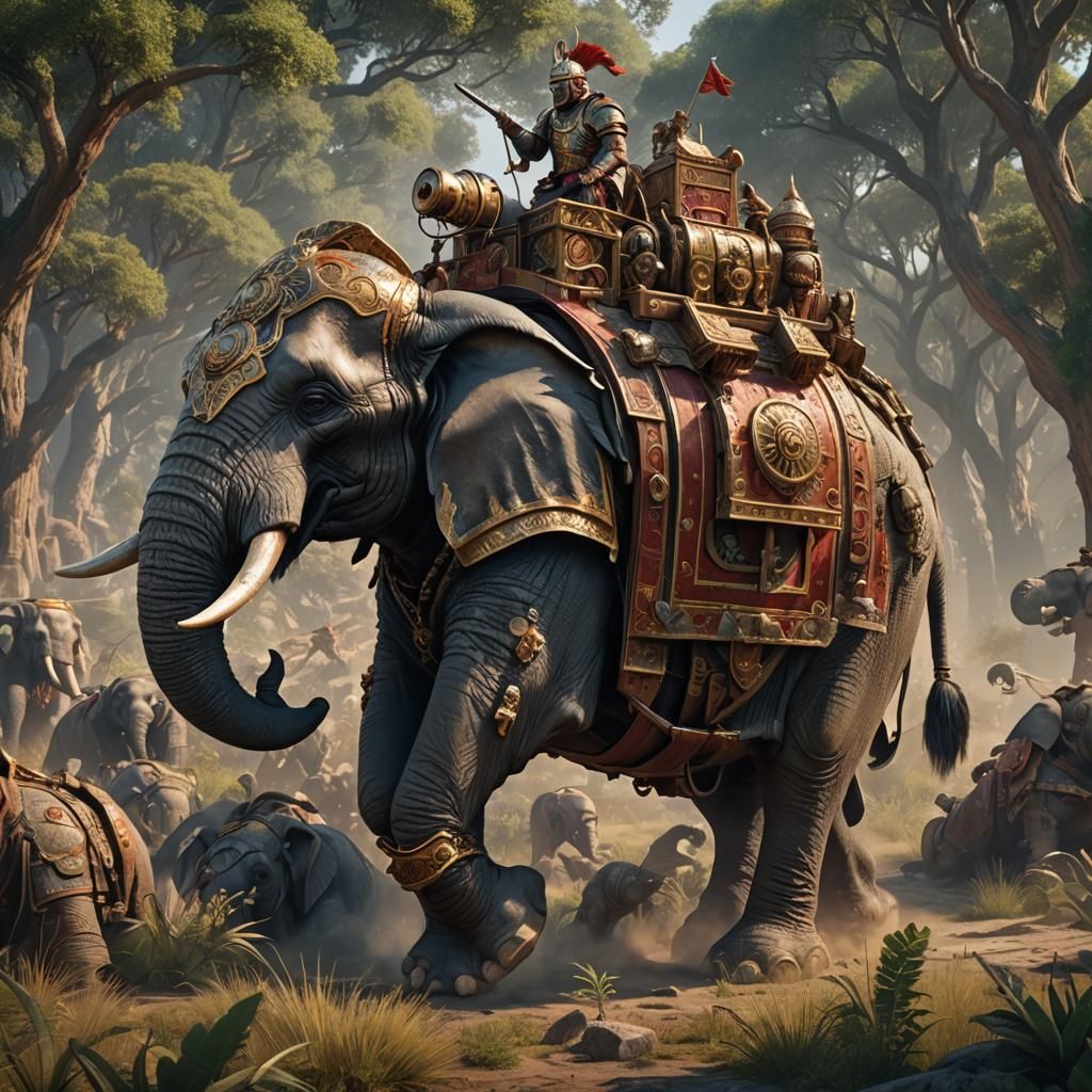 Armored War Elephant with Ballista, Fantasy Concept Art