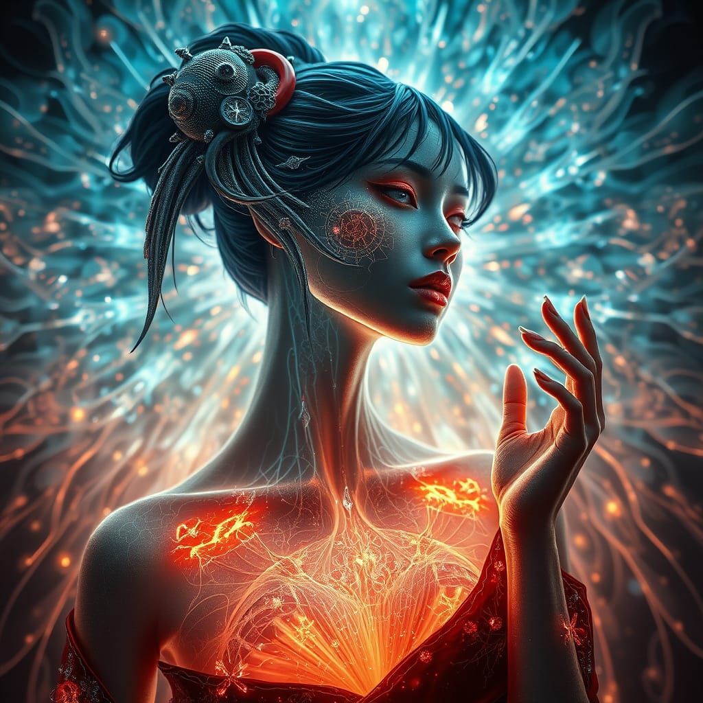 Ethereal Japanese Goddess in Radiant Aura