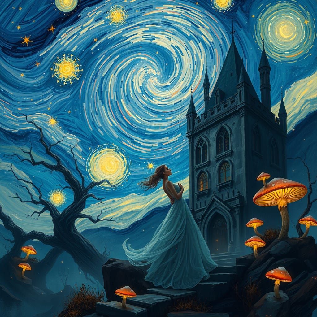 Dreamlike Couple in Starry Ruins