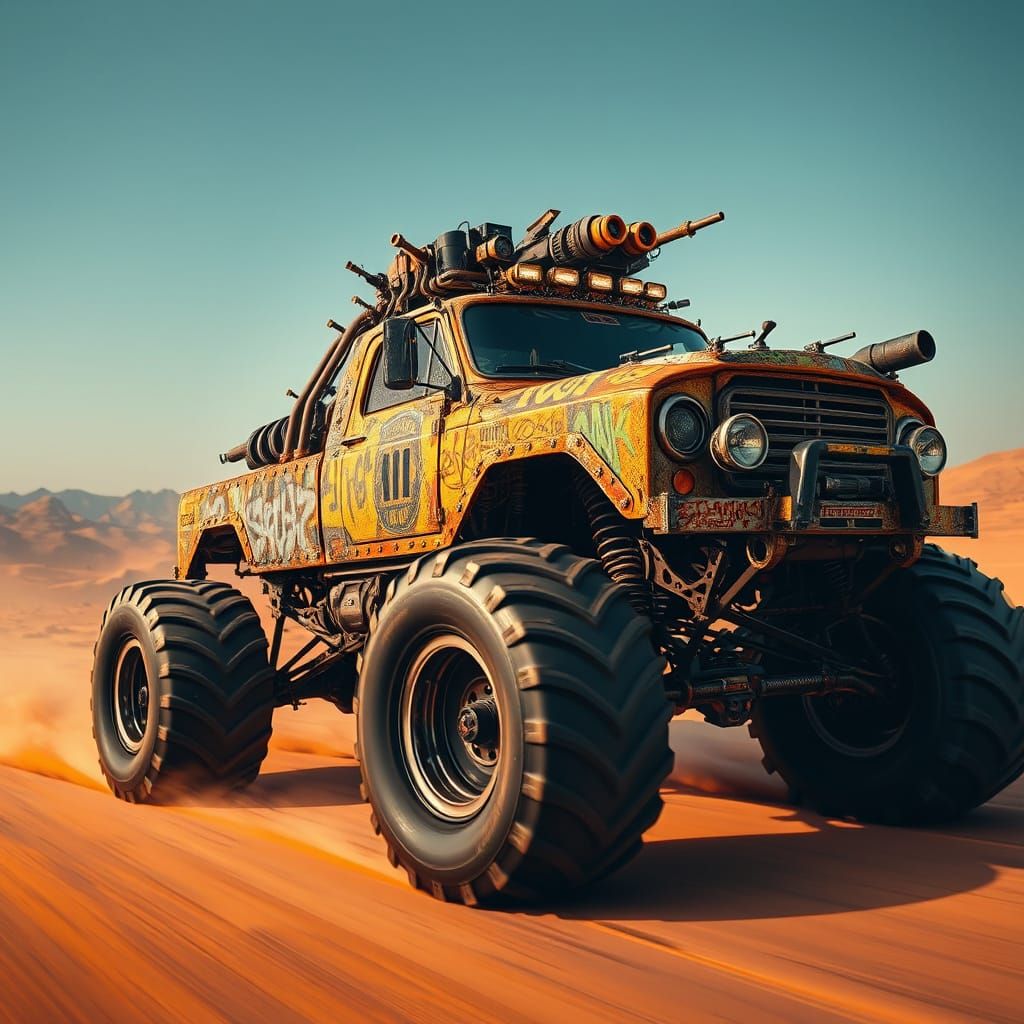 Post-Apocalyptic Monster Truck in Cinematic Style