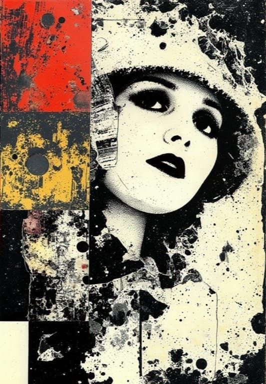 Ethereal Carnival Masks in German Expressionist Collage Styl...
