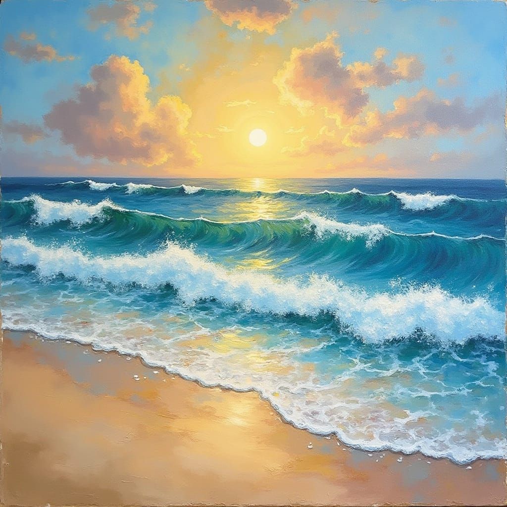 Impressionistic Beach Scene with Crashing Waves