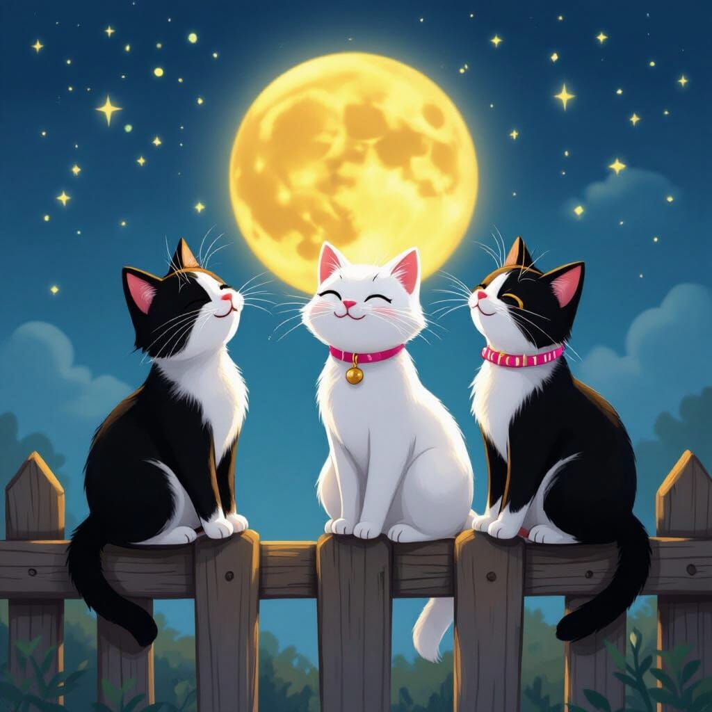 Serenade Under the Moon: Cats in Harmony