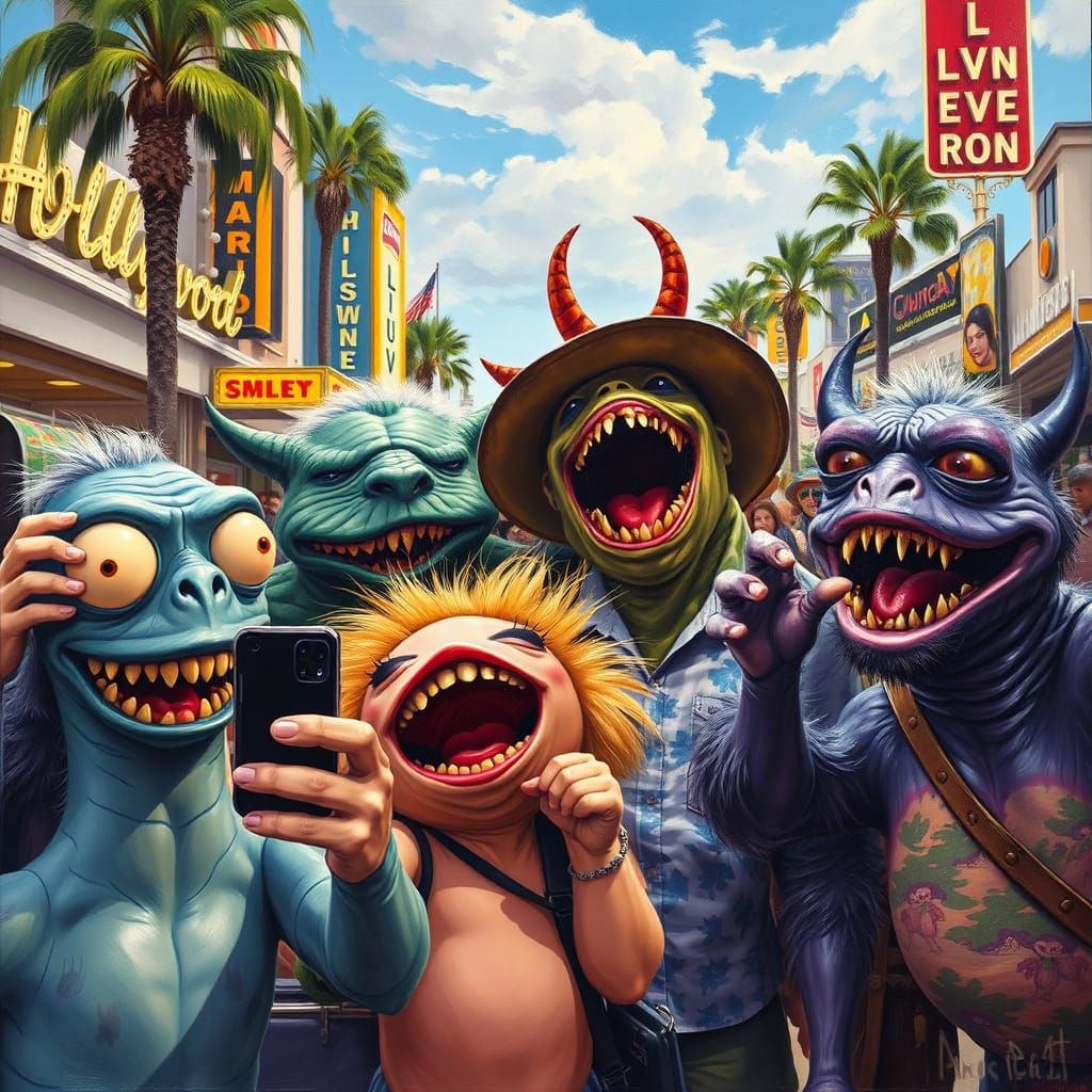 Monsters Enjoying a Joyful Vacation on Hollywood Boulevard
