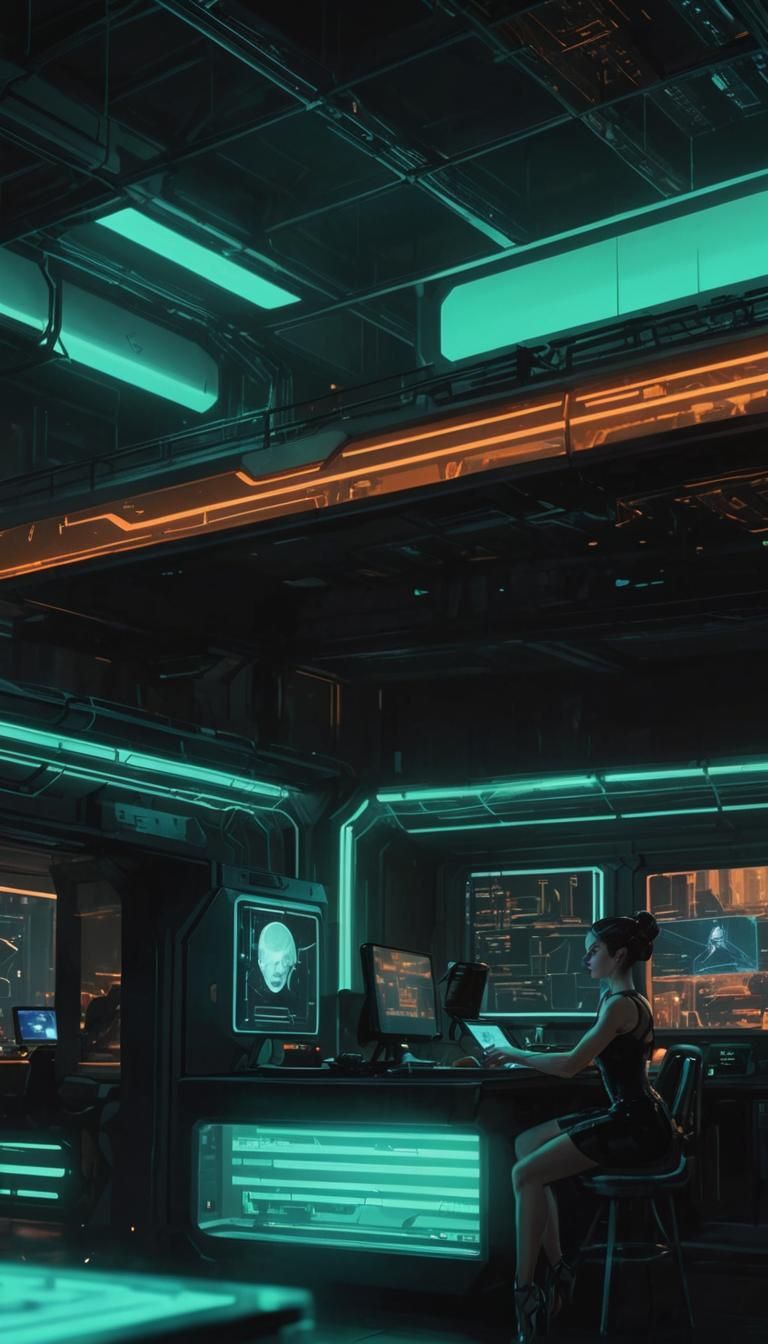 Cyberpunk Ballerina Stock Trader in Neon Study