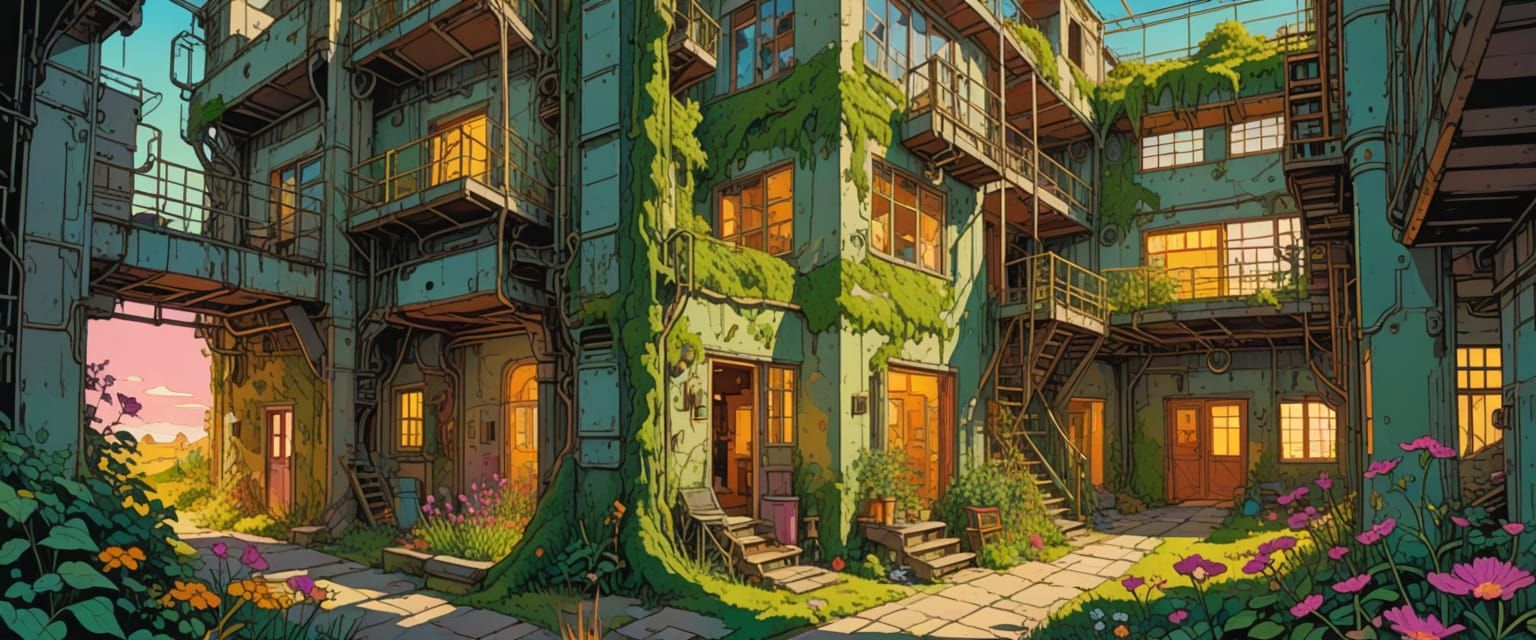 Whimsical Industrial Wasteland in Comic Book Style