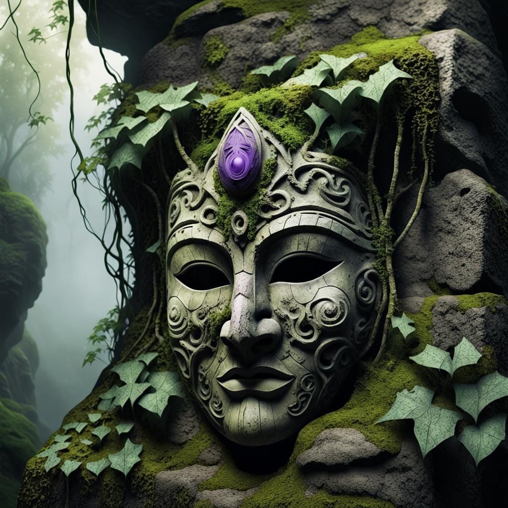 Ancient Ritual Stone Mask in Fantasy Concept Art