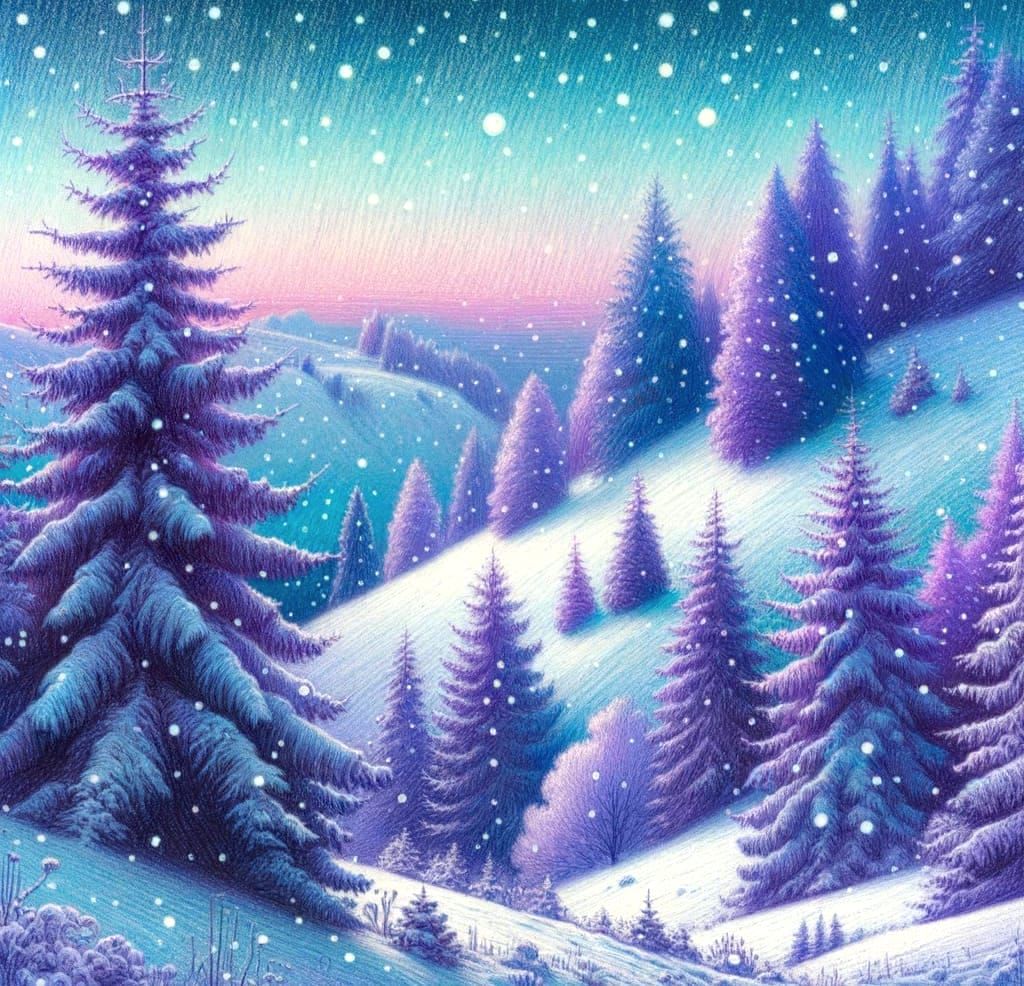 Snowy Twilight Scene in Fin-de-Siècle Style