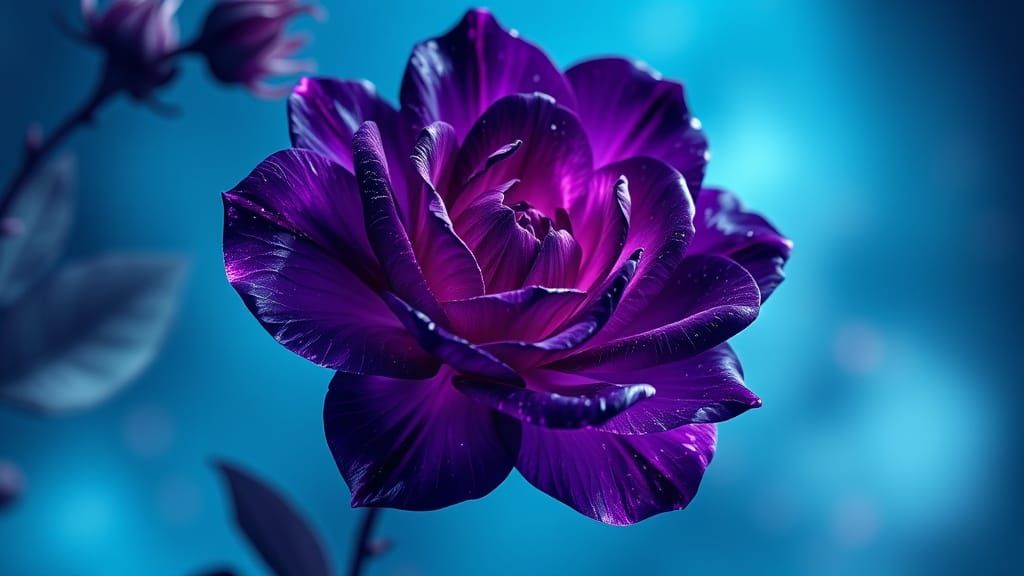 Dark Purple Crystal Wild Rose in Full Bloom, Fantastical, De...