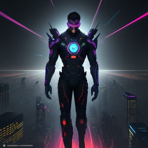 Futuristic Cityscape in Neon Hues and Science Fiction Detail