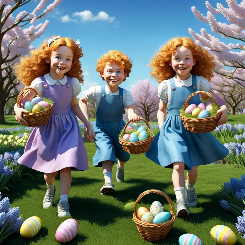 Children's Easter Egg Hunt in 3D Photorealism