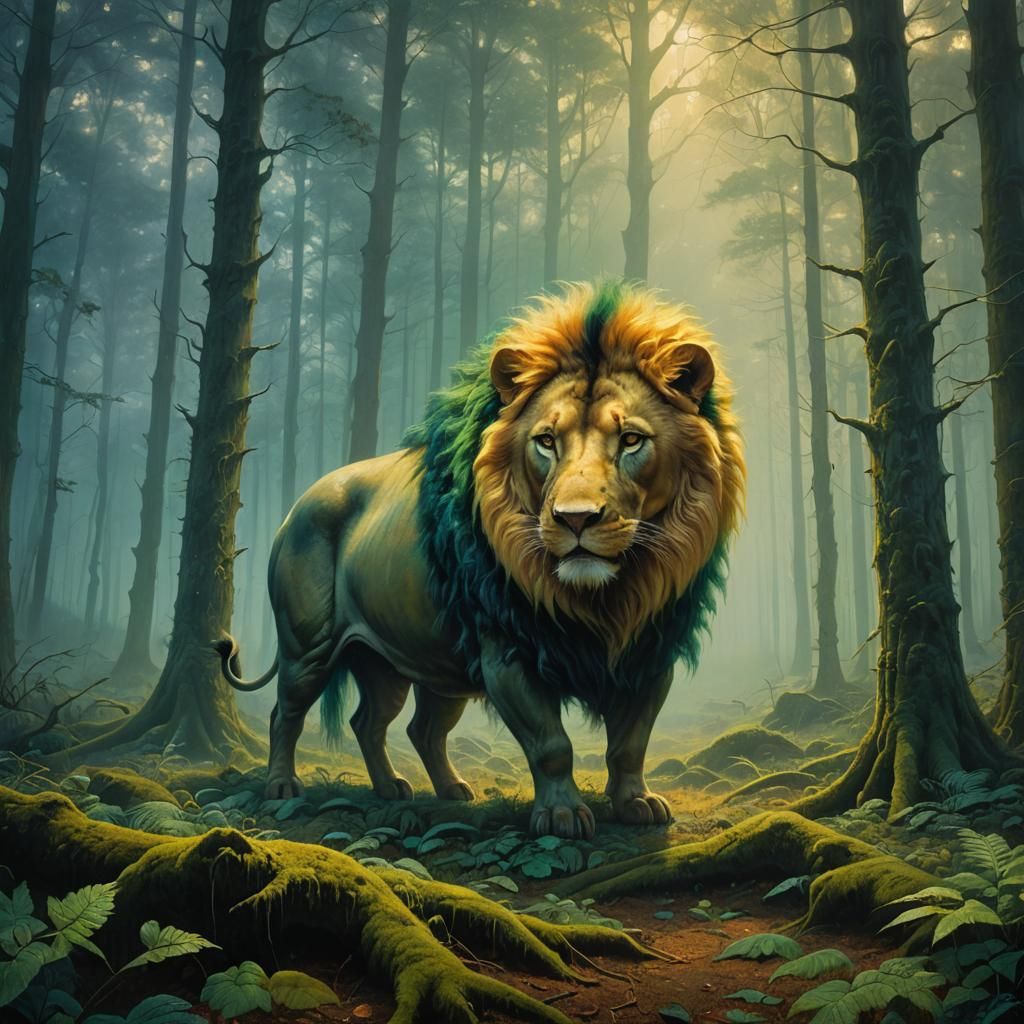 Mythical Boar Lion in Bavarian Woods