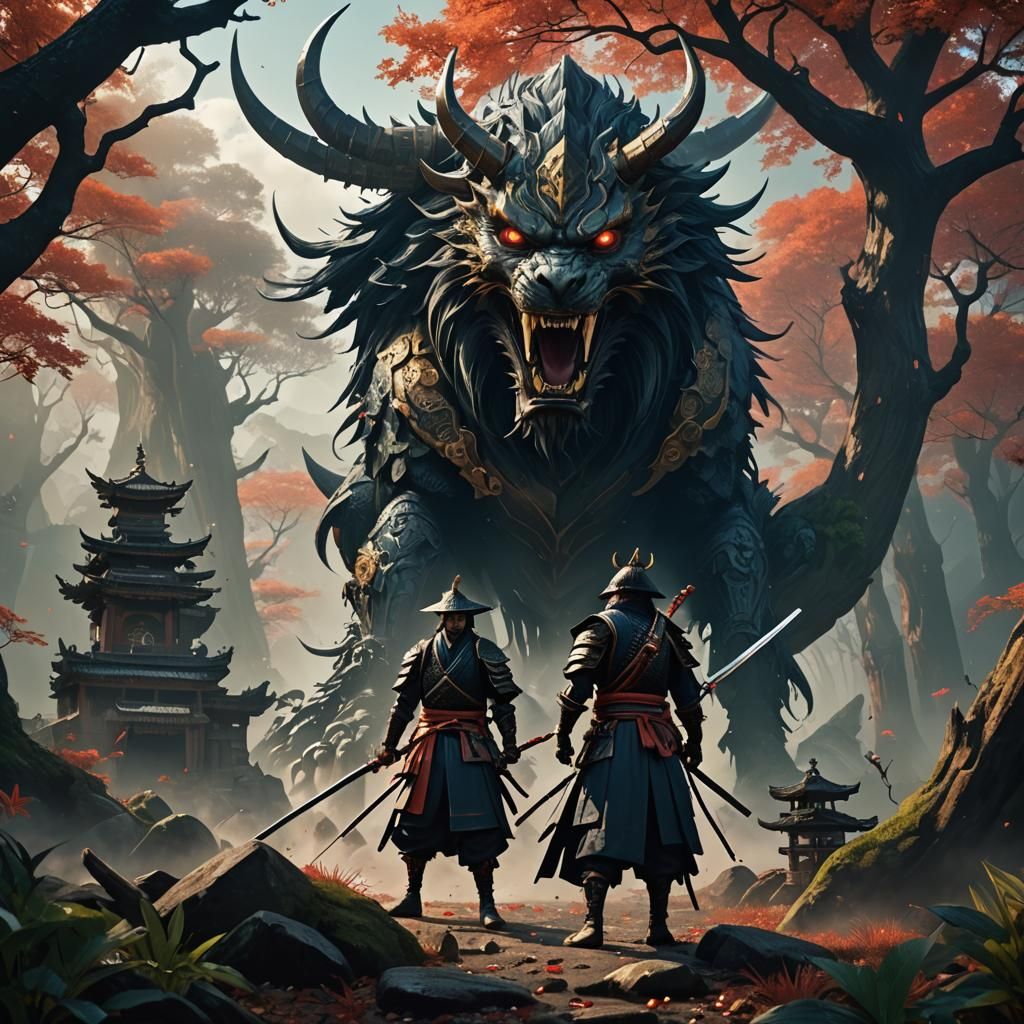 Samurai Decapitates Creature in a Detailed Matte Painting