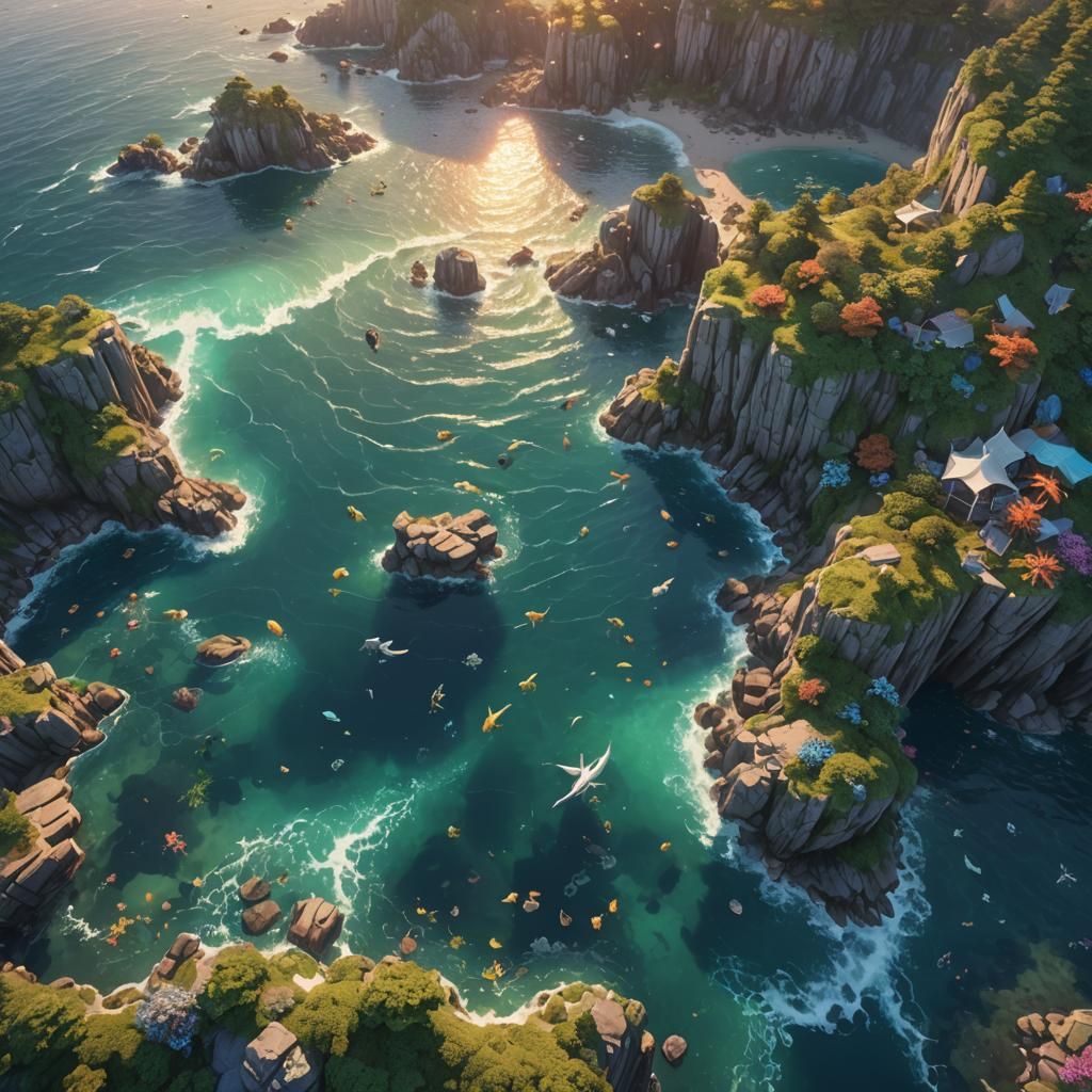 Fantasy Sea Mermaids: 3D Anime Art Sunset View