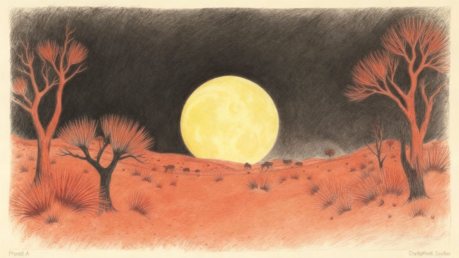 Yellow Sunset Over Red Sands Under Black Sky in Surreal Styl...