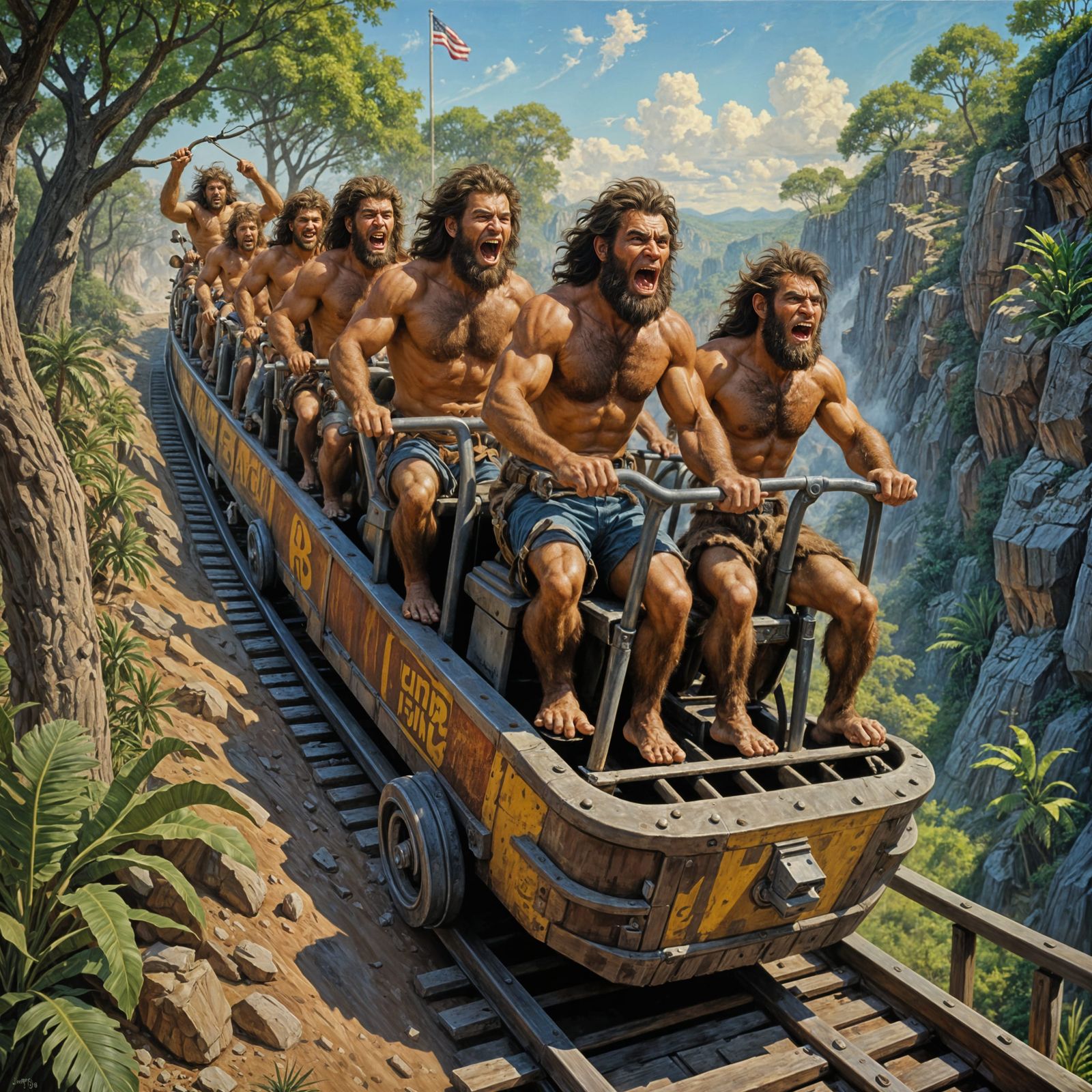 Cavemen Ride a Roller Coaster: Gurney-Style Painting