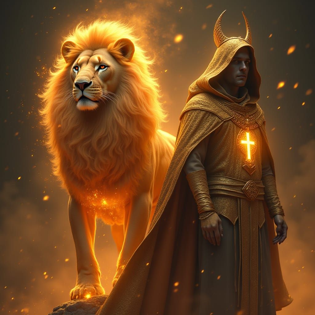 Majestic Lioness with Flaming Womb and Golden Crown, Beside ...