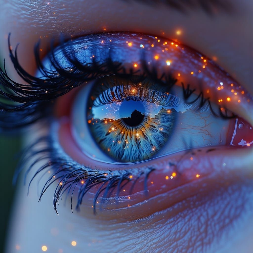 Cosmic Eye: Galaxy Reflection in Hyper-Realistic Macro Shot